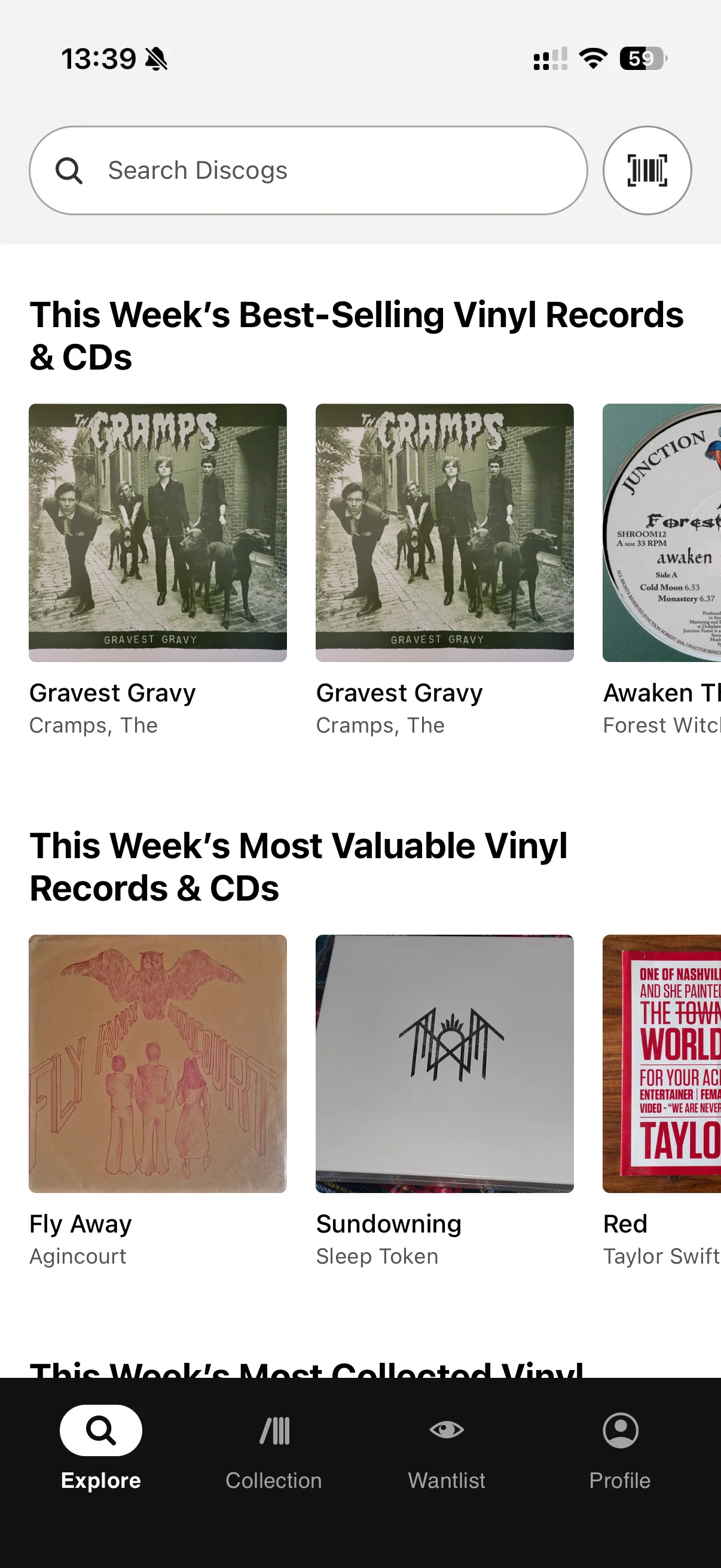 Explore page with best-selling and most valuable records