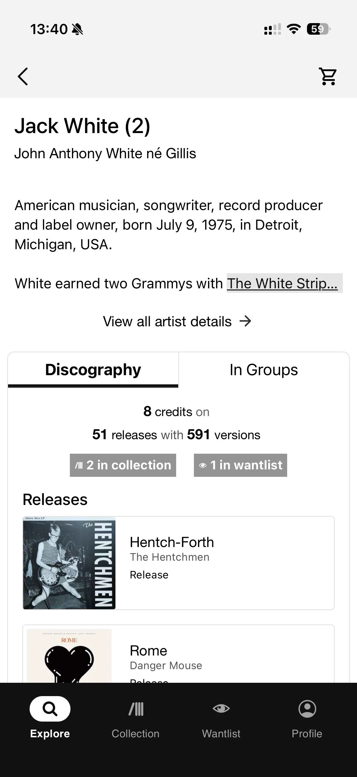 Jack White artist page with biography and discography